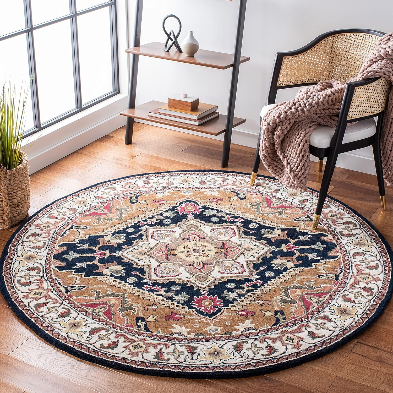 Export Quality Handmade Woollen Round Carpet – Timeless Floral Elegance