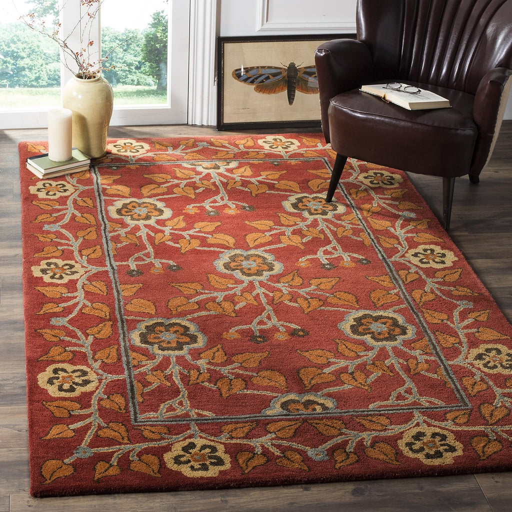 Terracotta Floral Vine Hand Tufted Wool Area Rug