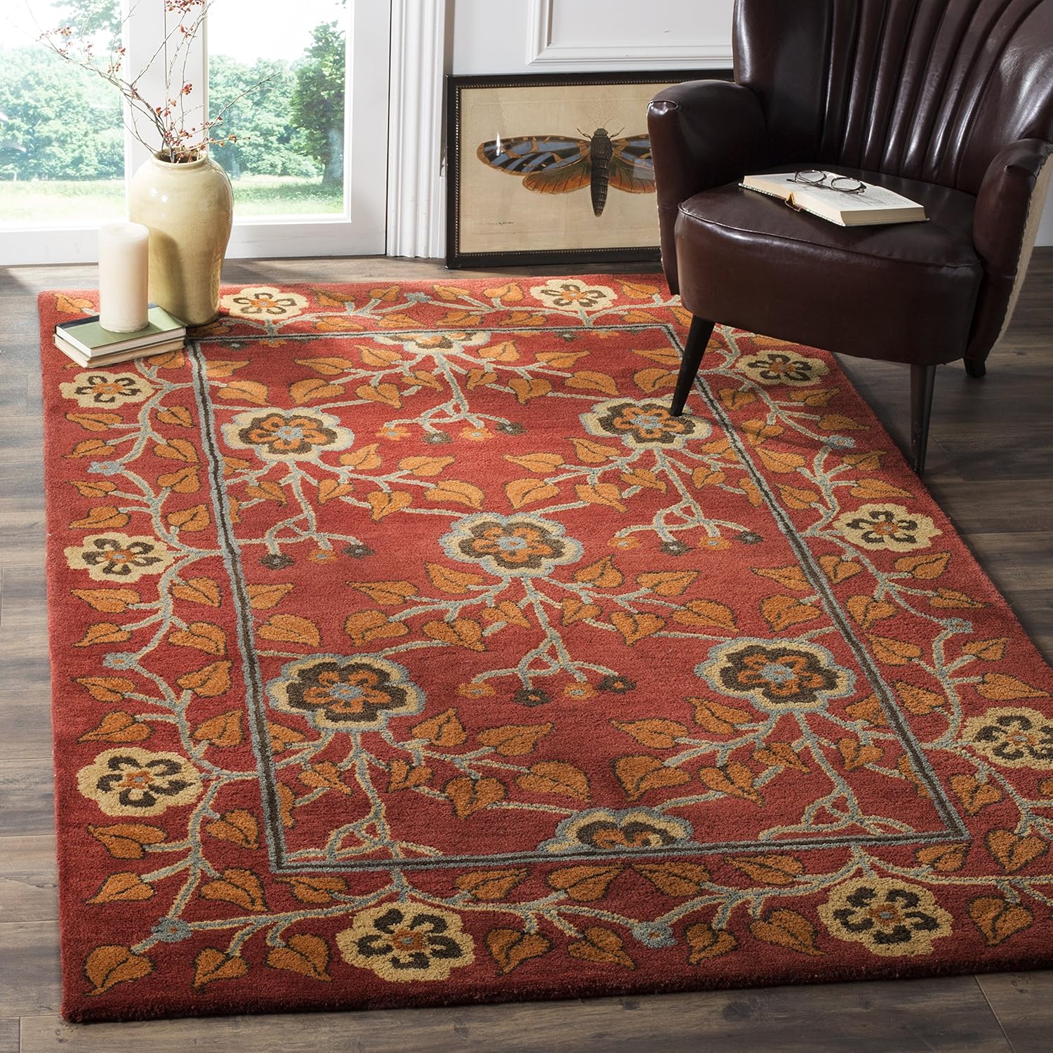 Terracotta Floral Vine Hand Tufted Wool Area Rug