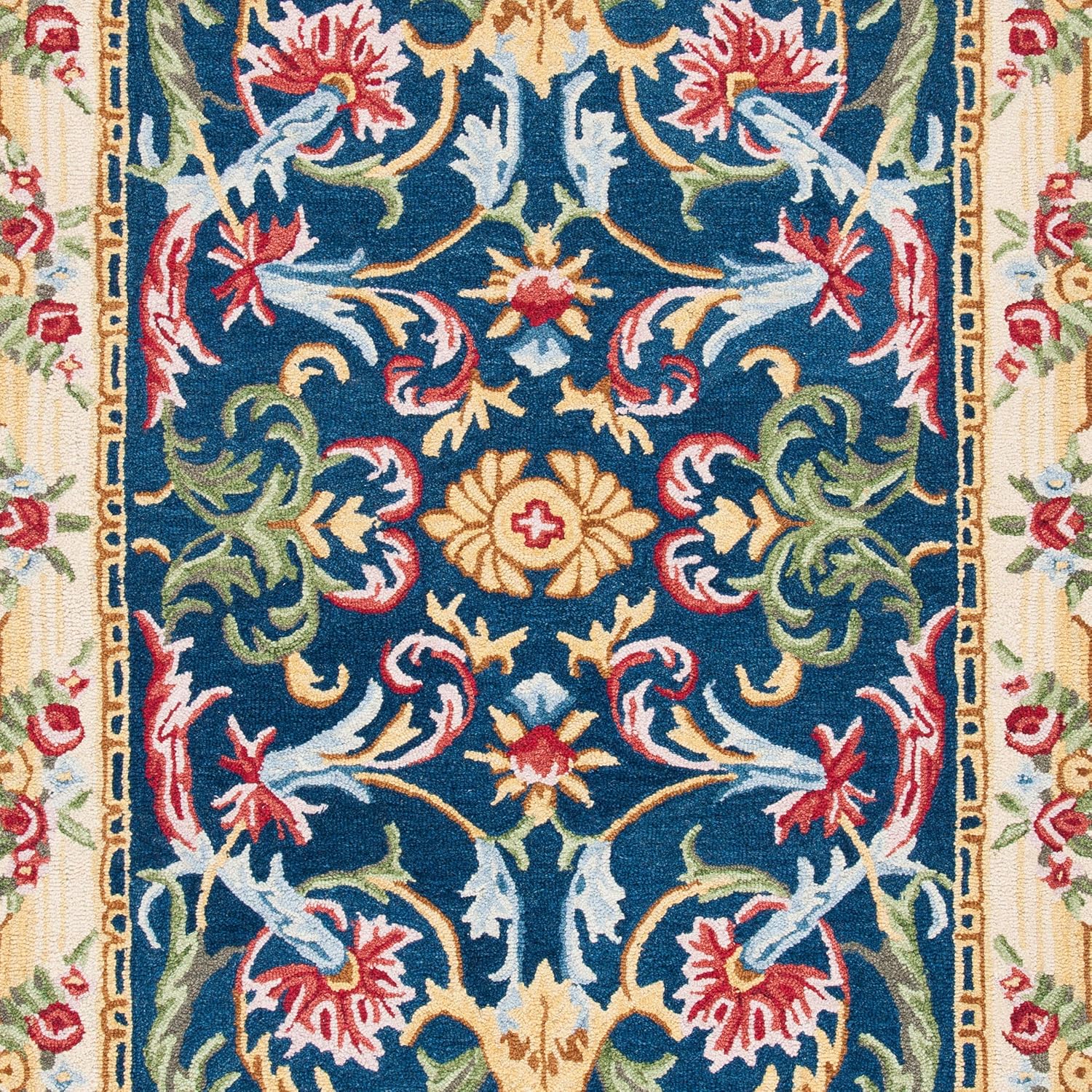 Vintage Inspired Blue Floral Scroll Rug