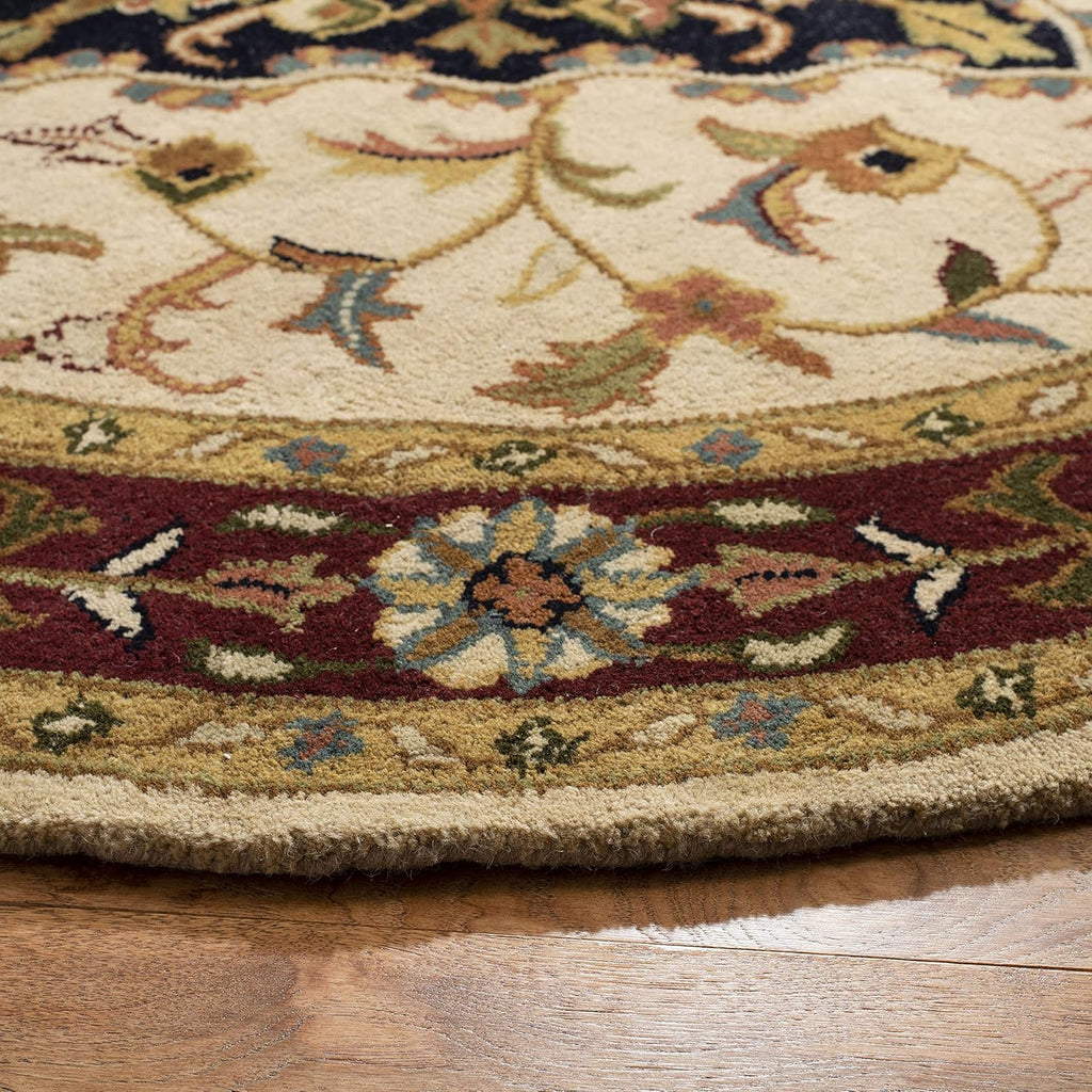 Export Quality Handmade Woollen Round Carpet – Timeless Floral Elegance