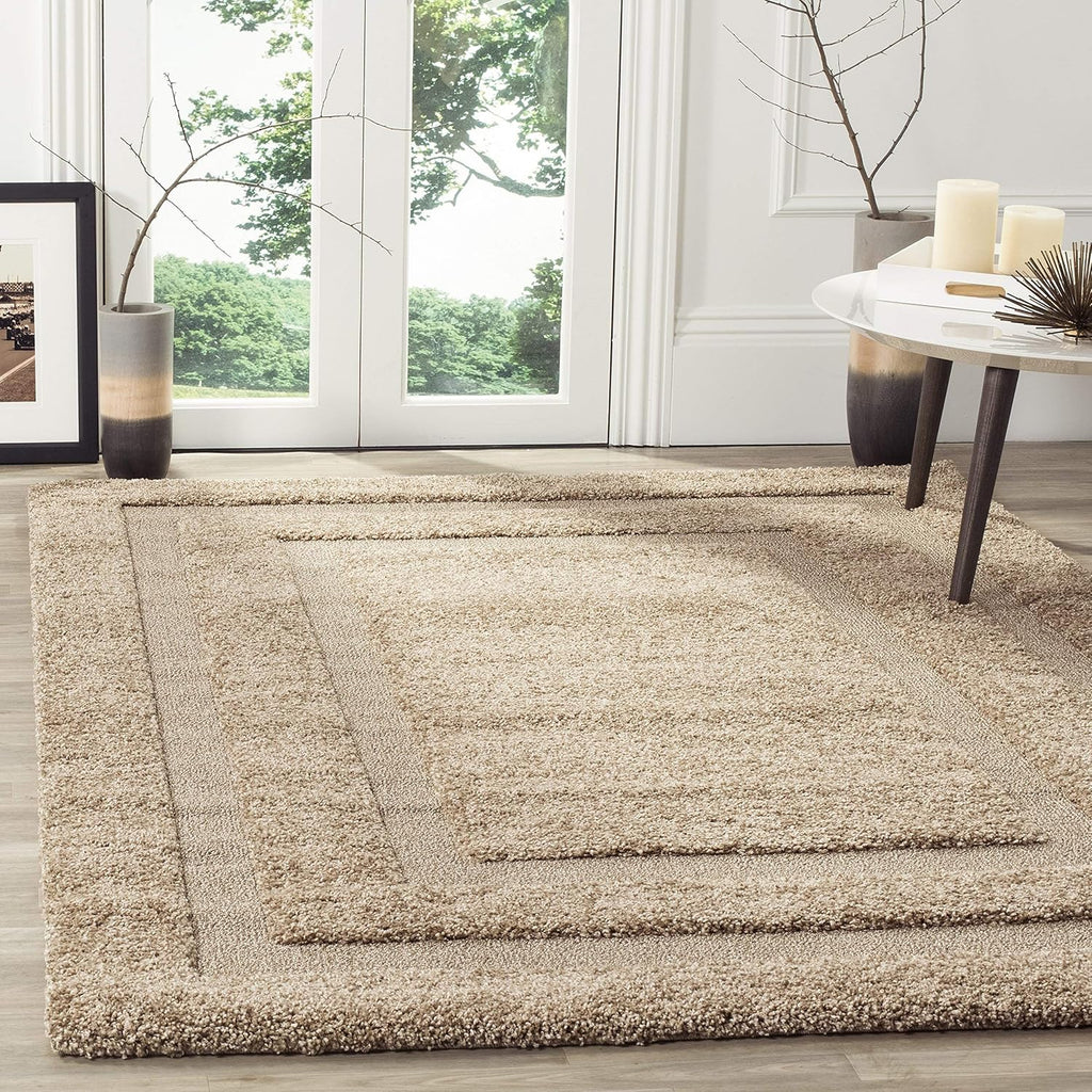 Sand Beige Rectangular Shaggy Carpet & Rug