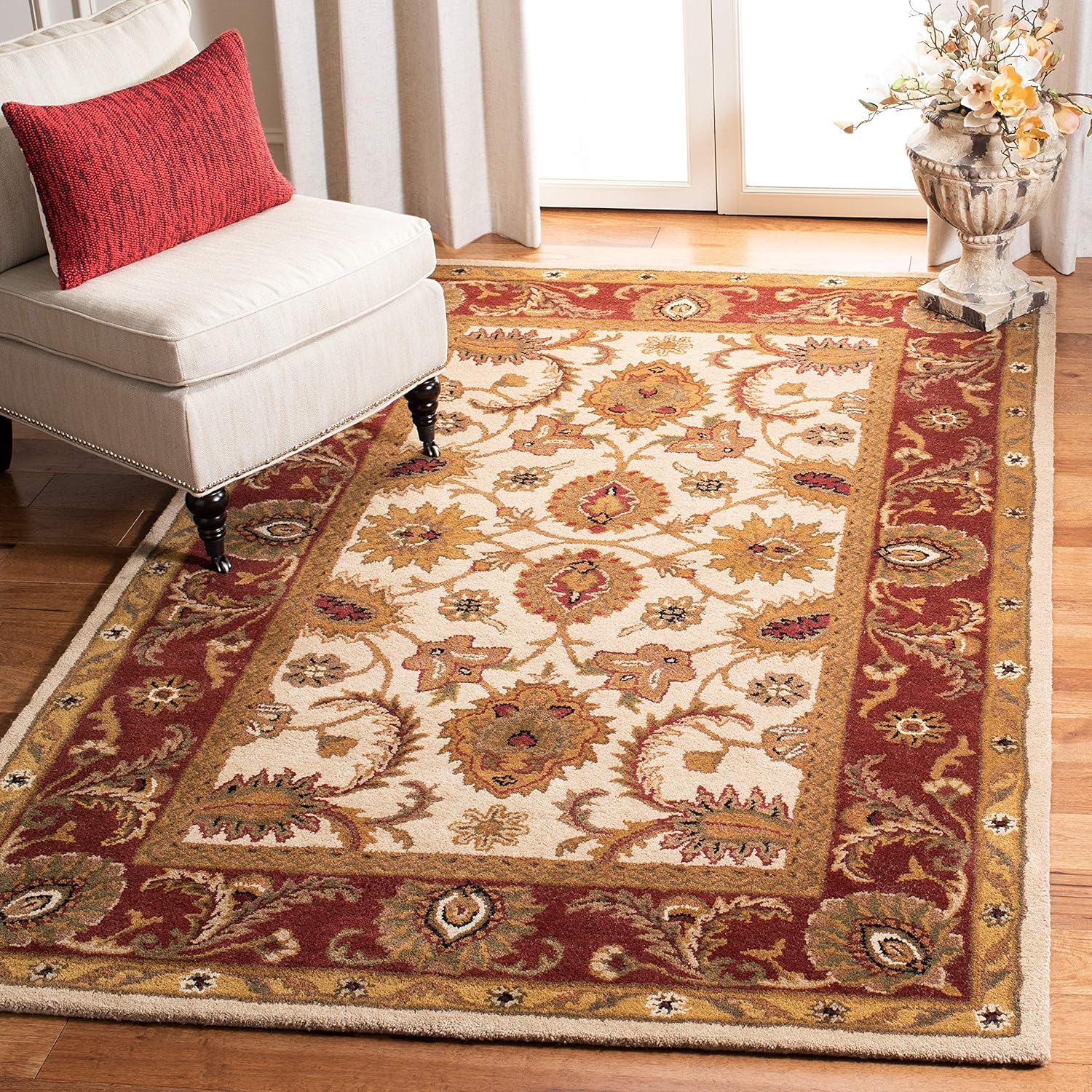 Ivory & Red Traditional Persian Floral Area Rug