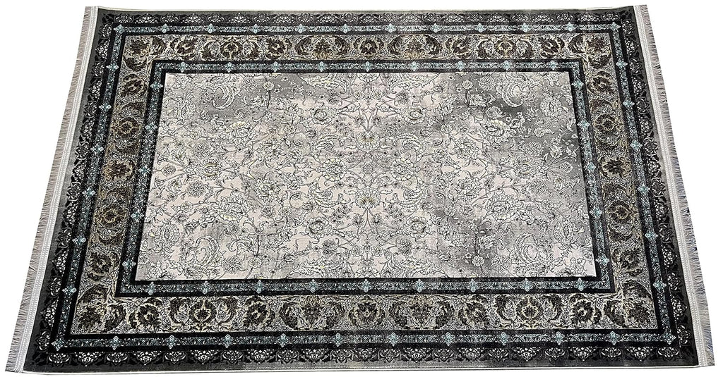 Modern Irani Grey Carpet with Minimal Border Design Look