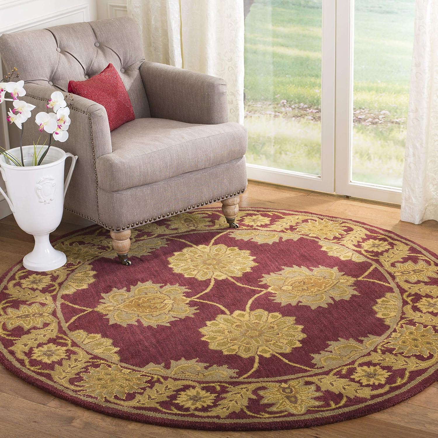 Export Quality Handmade Woollen Round Carpet – Timeless Floral Elegance