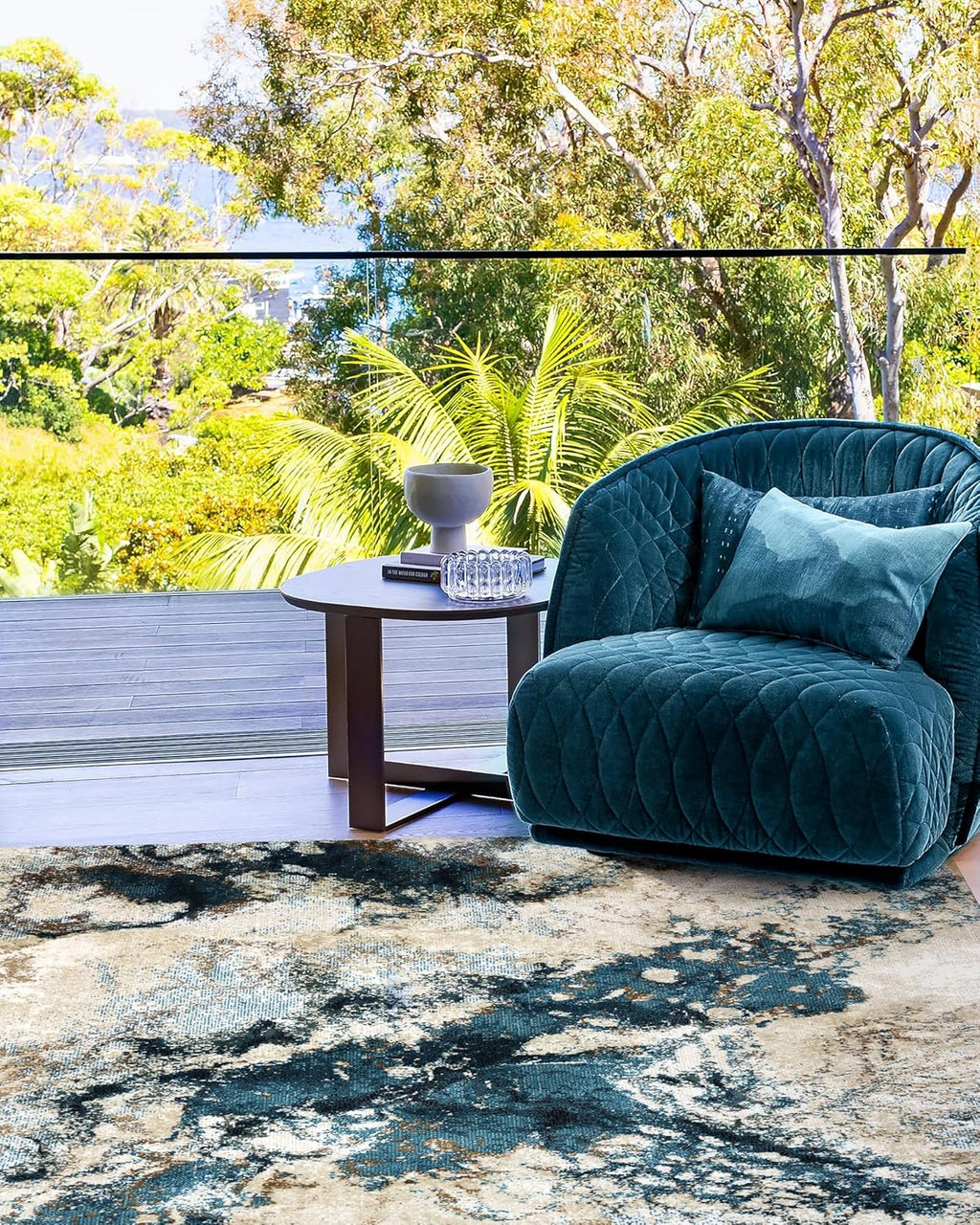 Abstract Fluid Motion Blue Area Rug