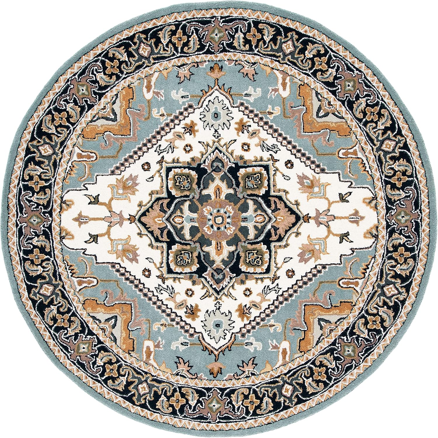 Export Quality Handmade Woollen Round Carpet – Timeless Floral Elegance