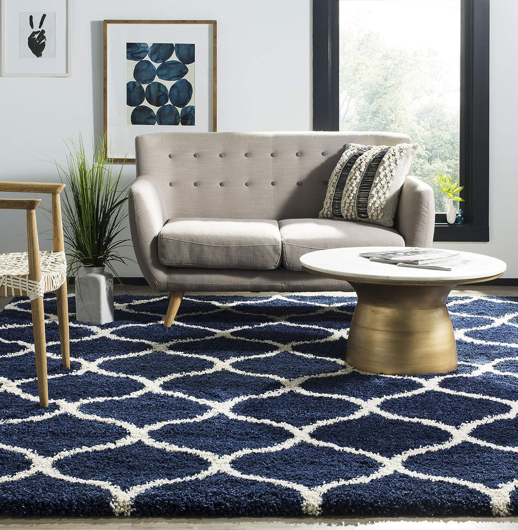 Ultra Soft Navy Trellis Carpet & Rug