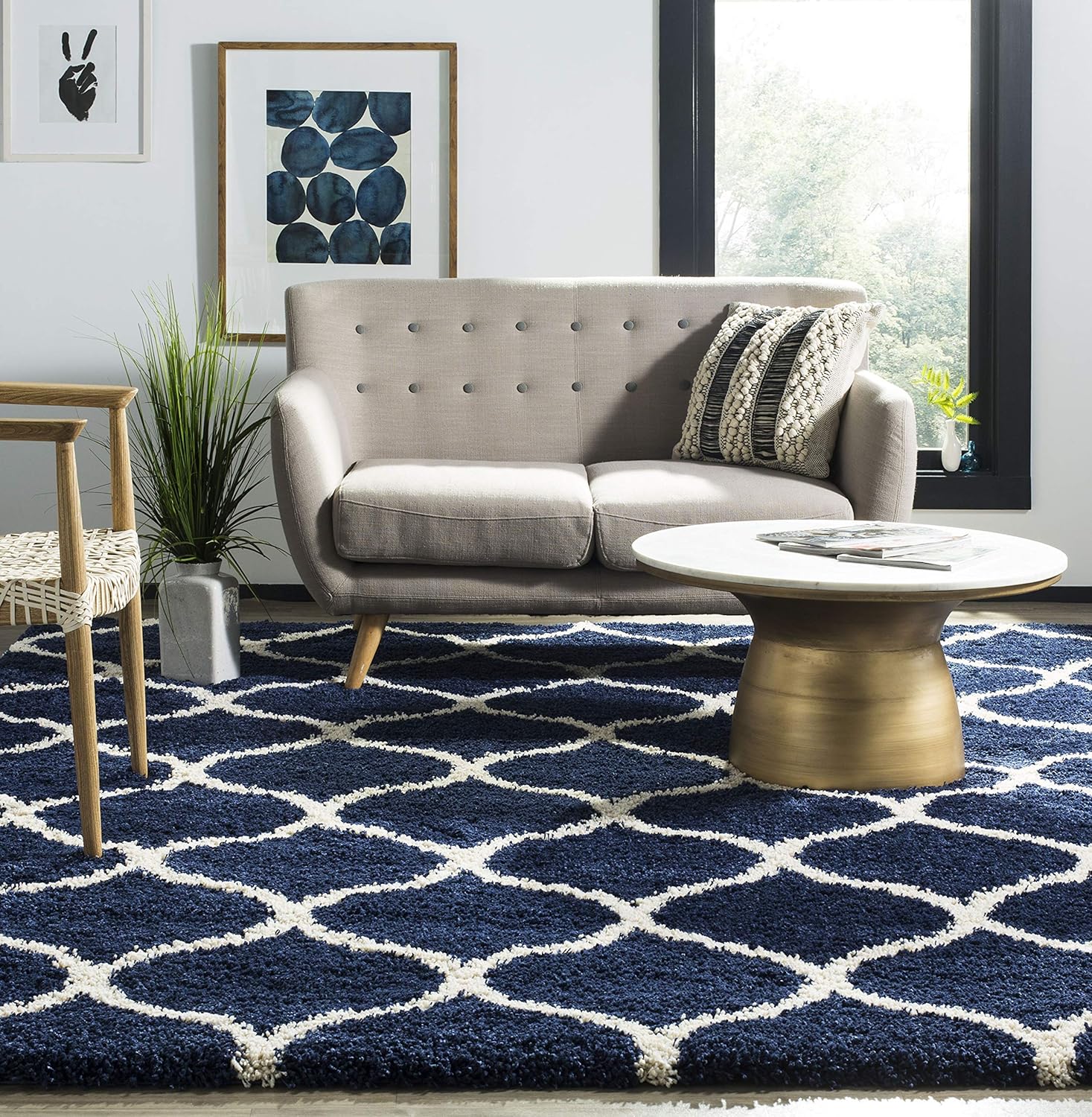 Ultra Soft Navy Trellis Carpet & Rug