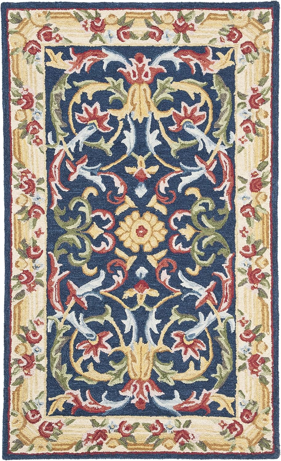 Vintage Inspired Blue Floral Scroll Rug