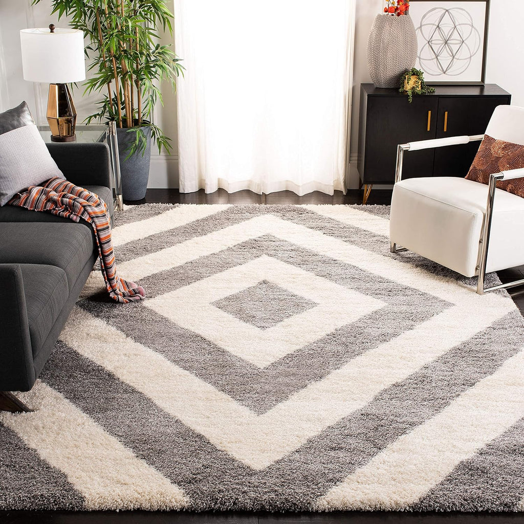Concentric Diamond White Carpet & Rug
