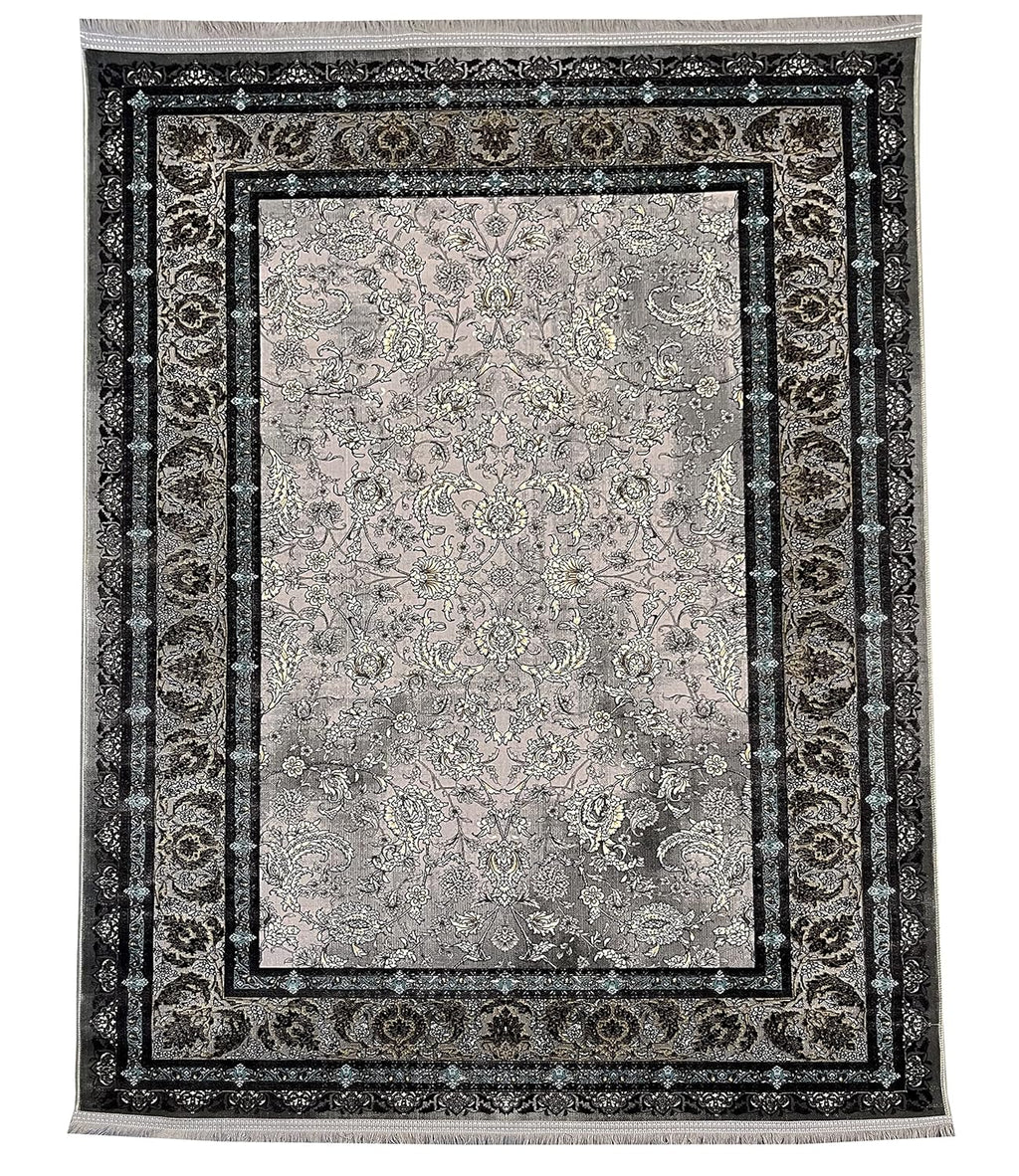 Modern Irani Grey Carpet with Minimal Border Design Look
