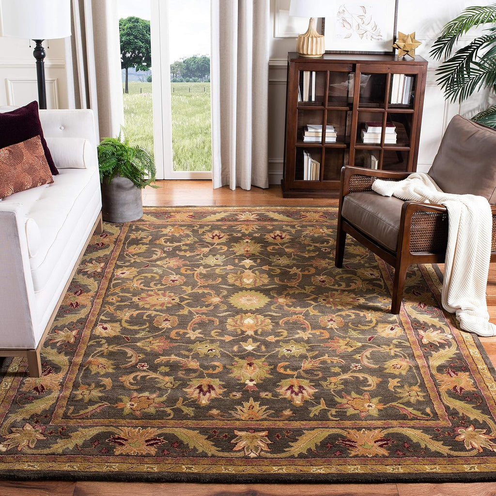 Charcoal Classic Floral Border Carpet & Rug