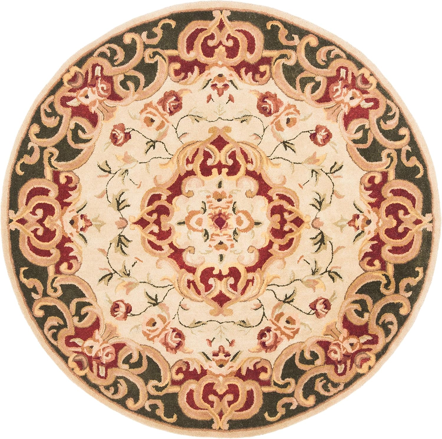 Export Quality Handmade Woollen Round Carpet – Timeless Floral Elegance