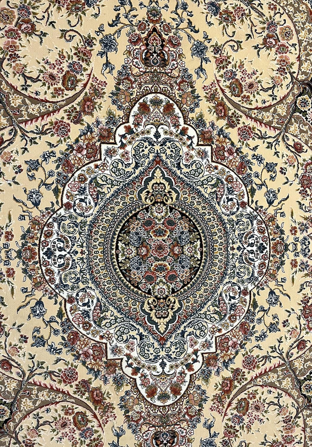 Elegant Irani Beige Carpet with Detailed Floral Pattern Work