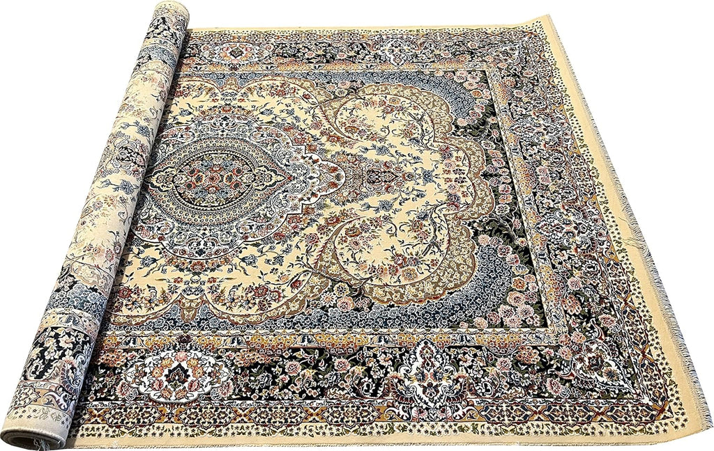 Elegant Irani Beige Carpet with Detailed Floral Pattern Work