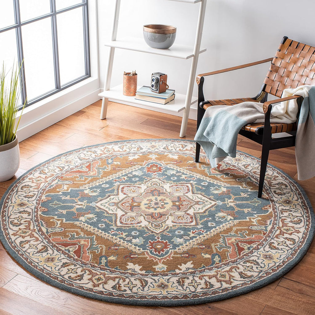 Export Quality Handmade Woollen Round Carpet – Timeless Floral Elegance