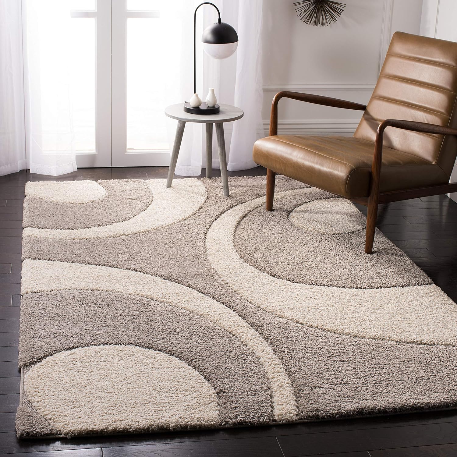 Premium Taupe Ivory Fluid Pattern Carpet & Rug