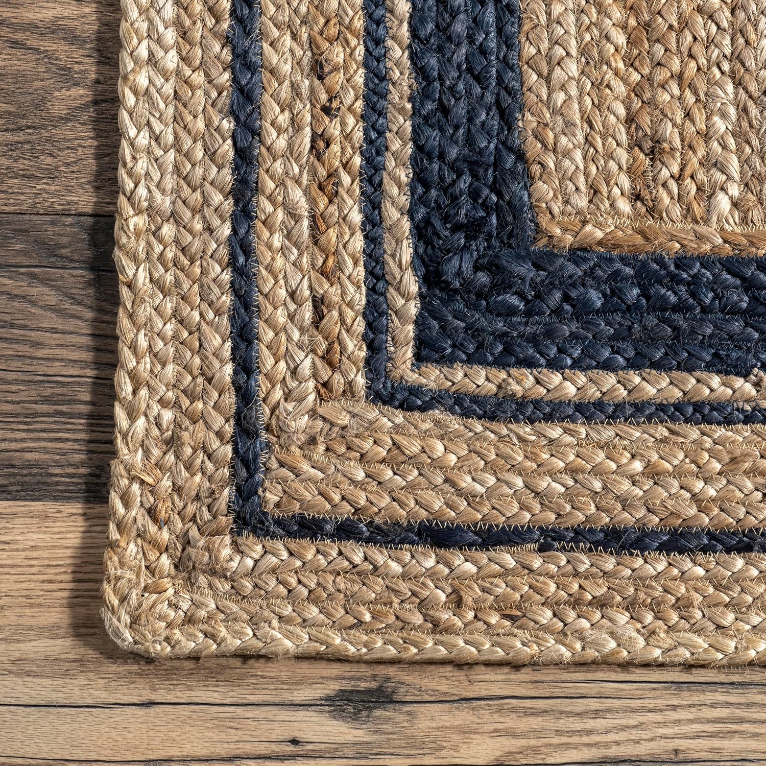 Blue & Natural Concentric Border Jute Carpet