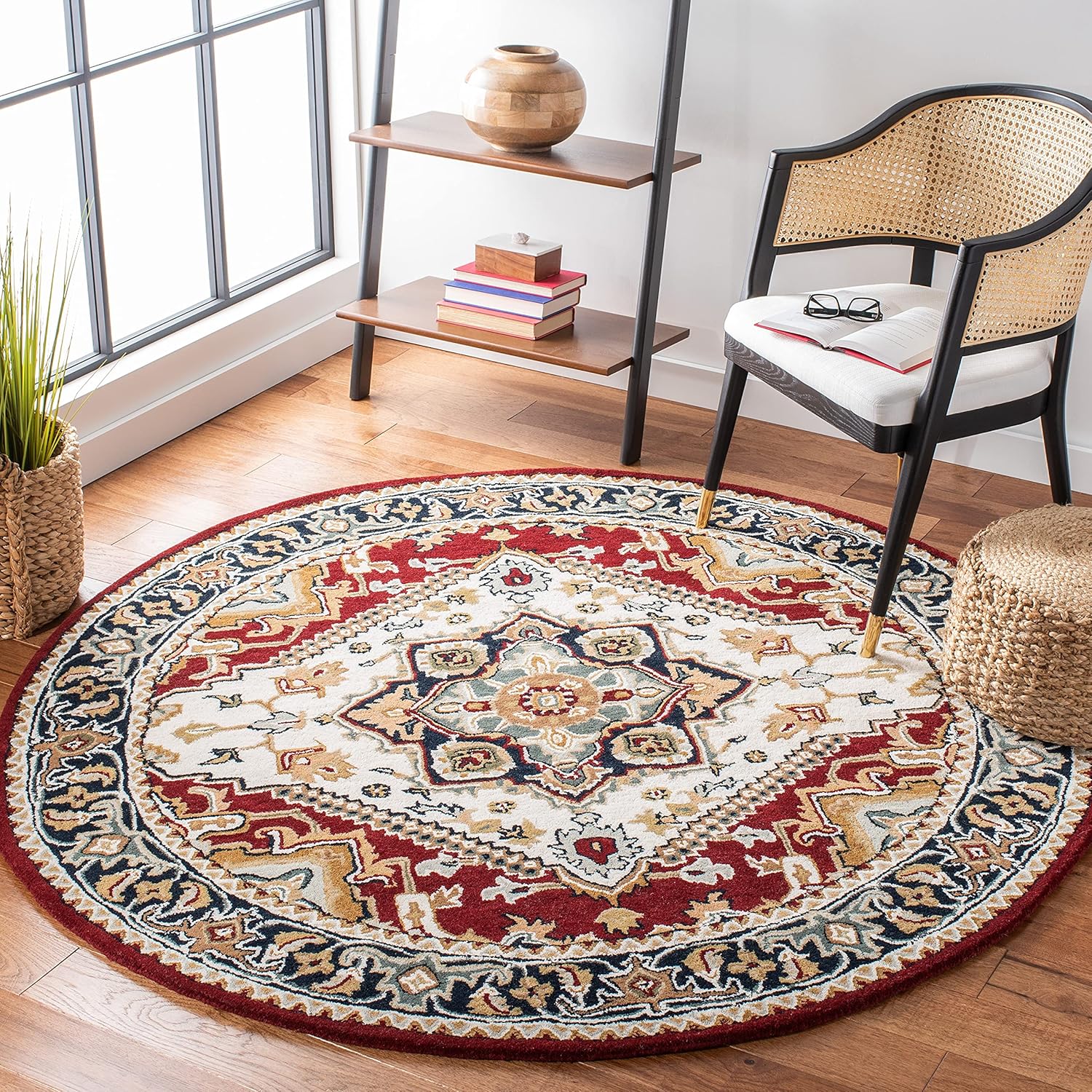 Export Quality Handmade Woollen Round Carpet – Timeless Floral Elegance