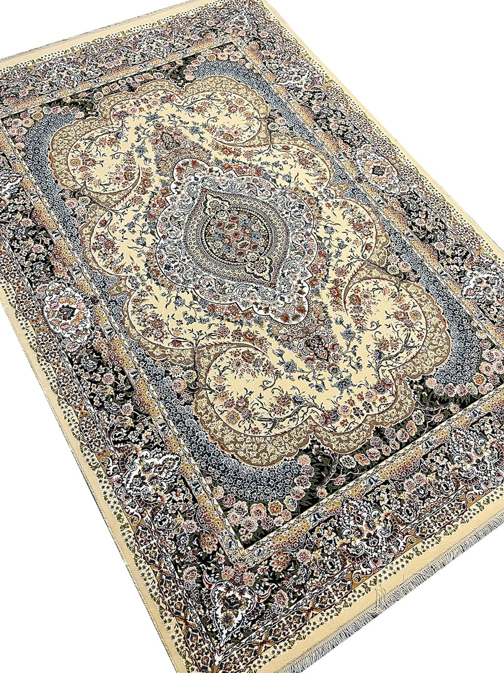 Elegant Irani Beige Carpet with Detailed Floral Pattern Work