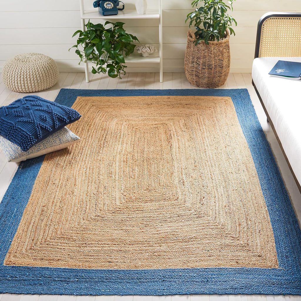 Contemporary Blue Border Jute Rug