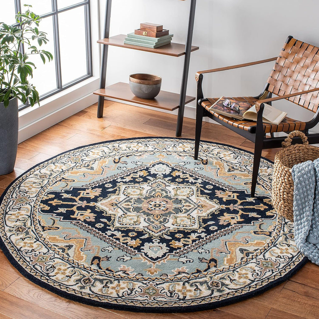 Export Quality Handmade Woollen Round Carpet – Timeless Floral Elegance