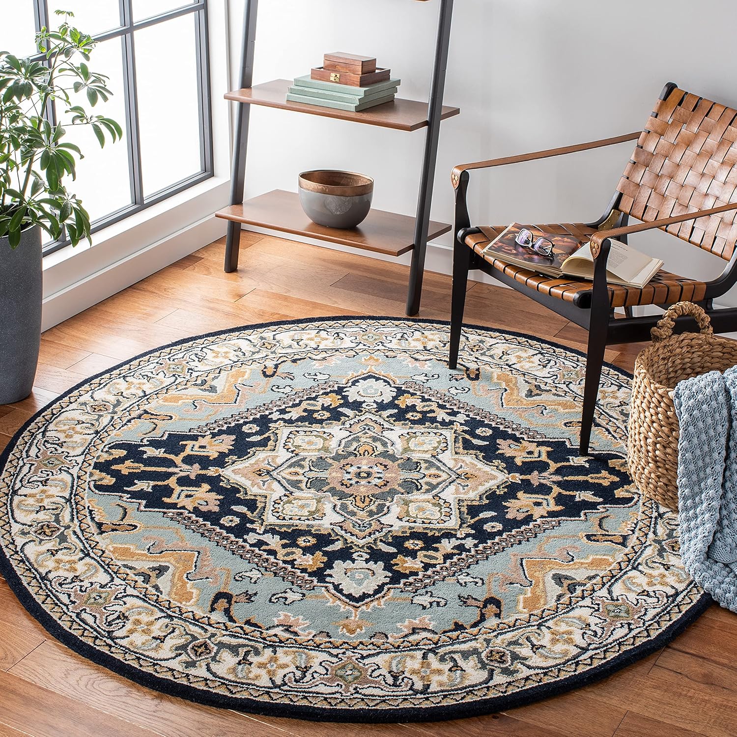 Export Quality Handmade Woollen Round Carpet – Timeless Floral Elegance