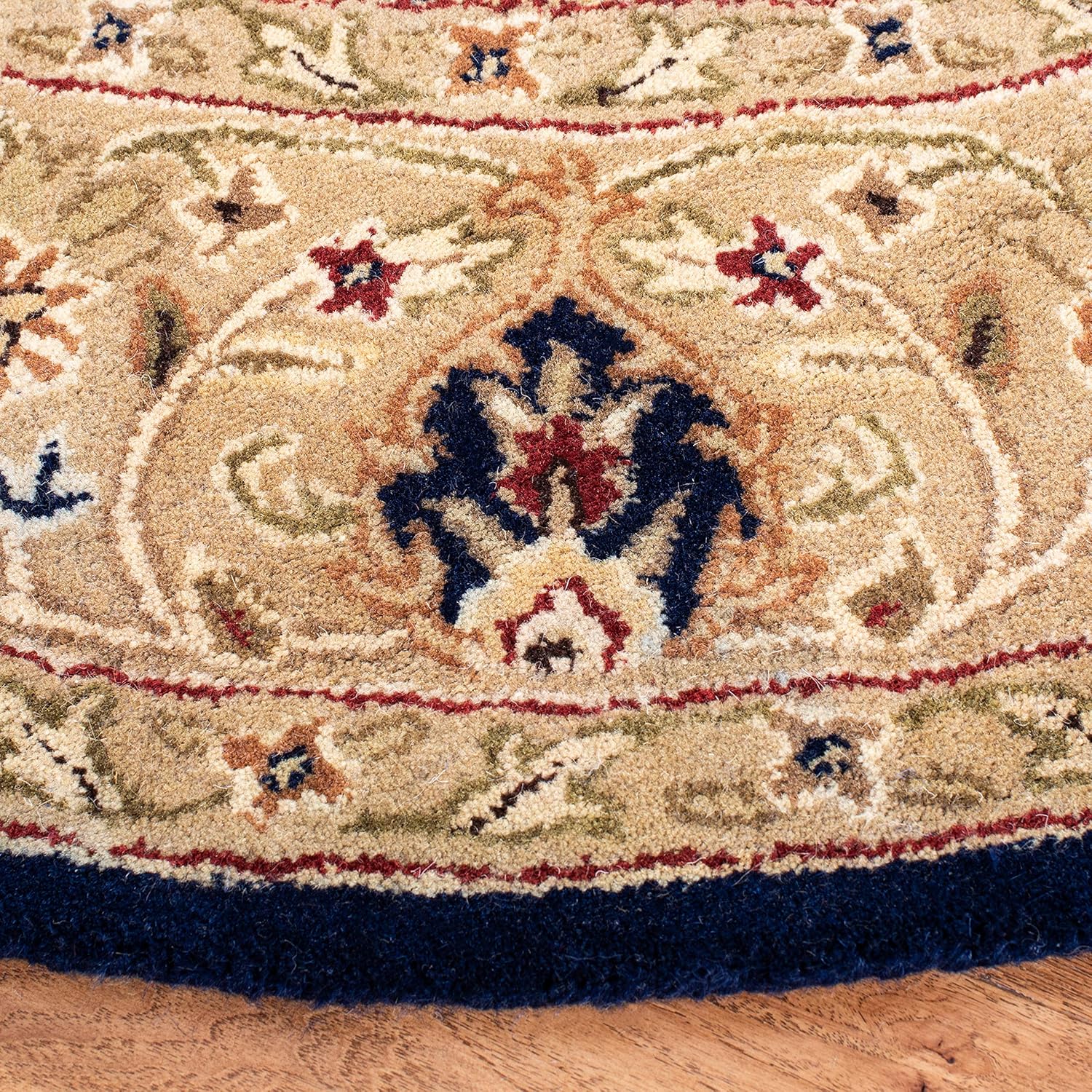 Export Quality Handmade Woollen Round Carpet – Timeless Floral Elegance