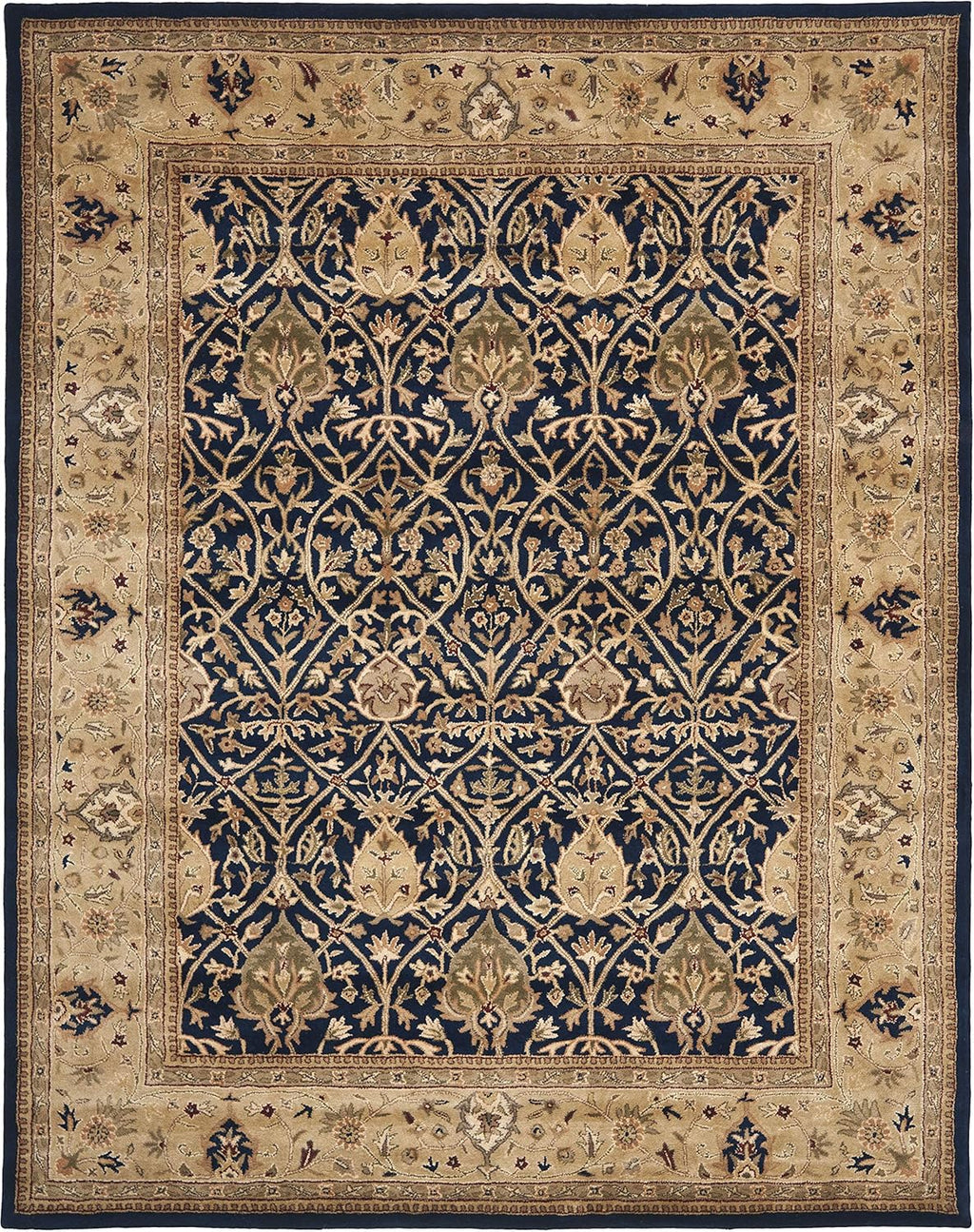 Navy Beige Traditional Border Carpet