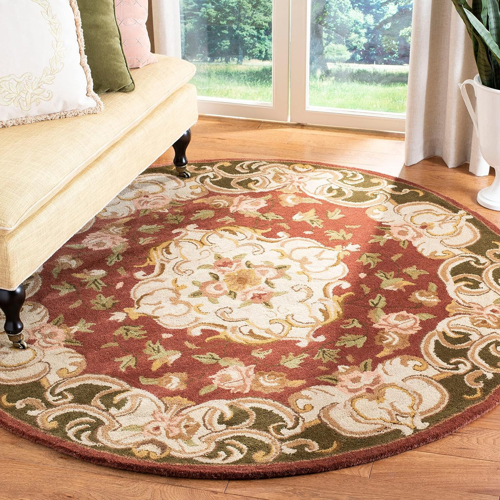 Export Quality Handmade Woollen Round Carpet – Timeless Floral Elegance