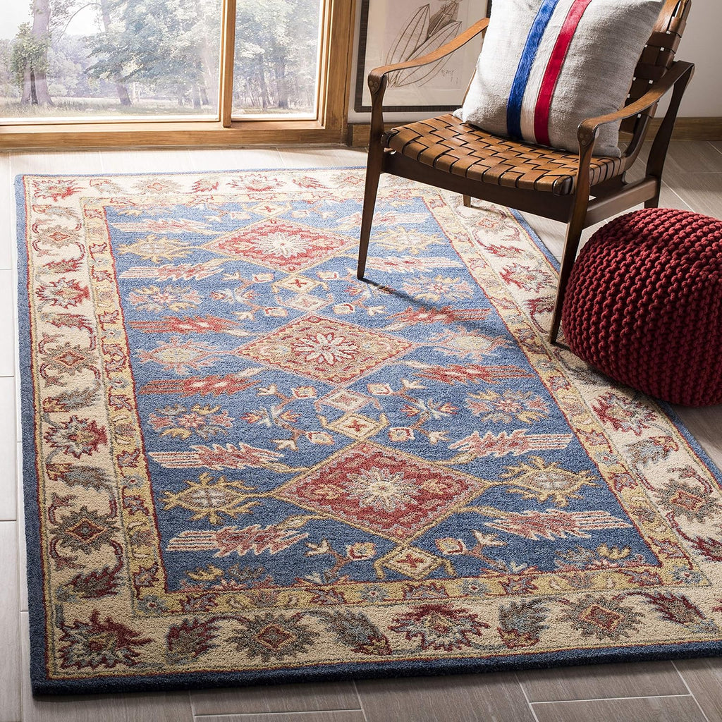 Blue Geometric Border Persian Carpet