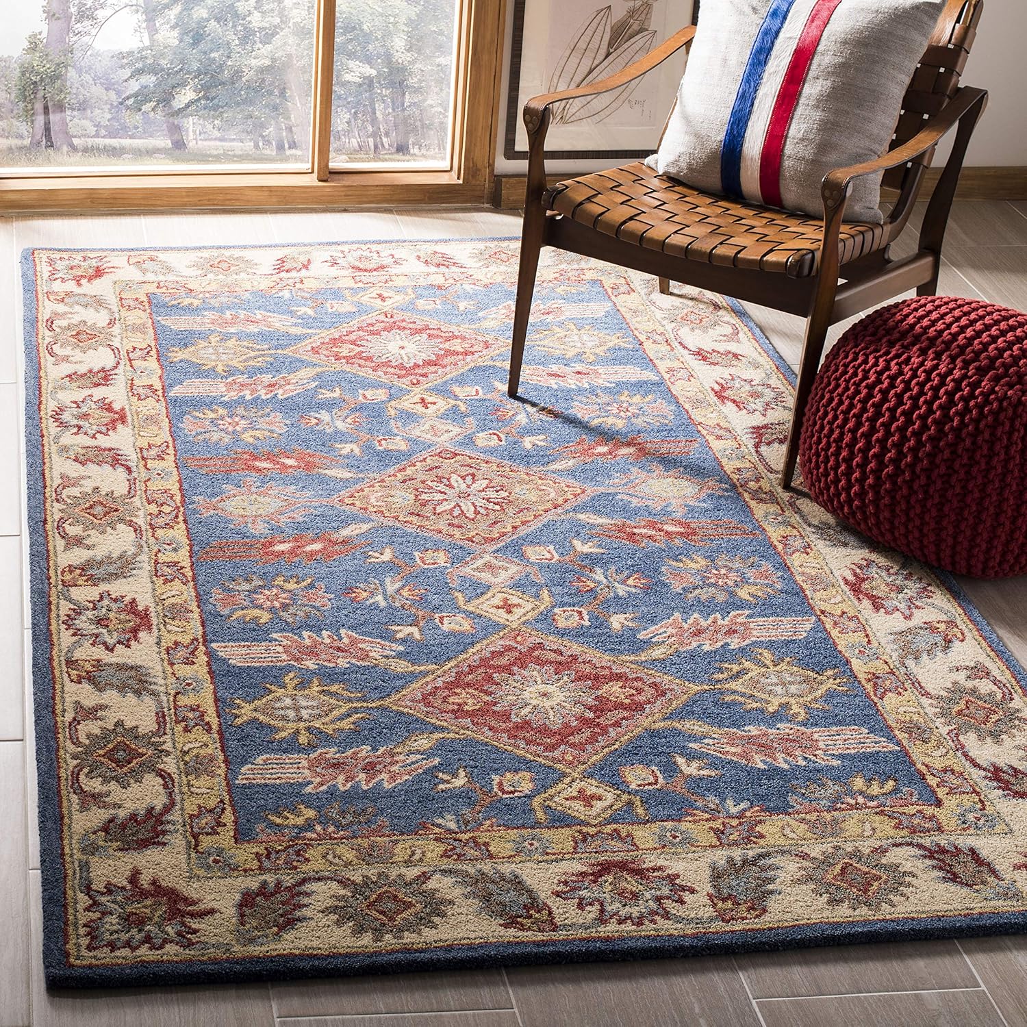 Blue Geometric Border Persian Carpet