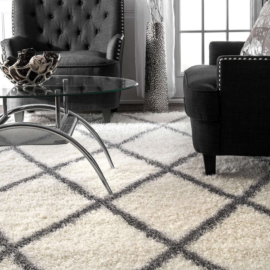 Diamond Pattern White Carpet & Rug
