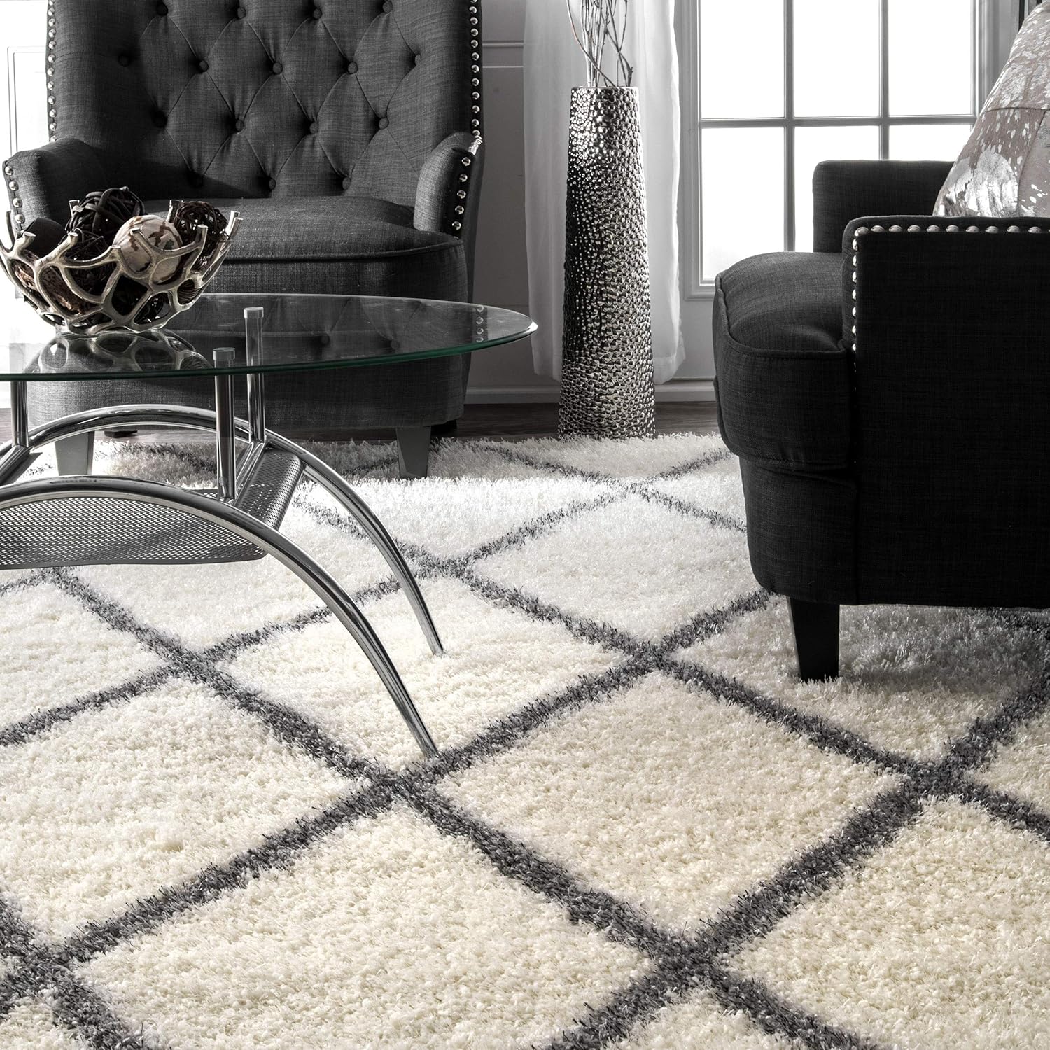 Diamond Pattern White Carpet & Rug