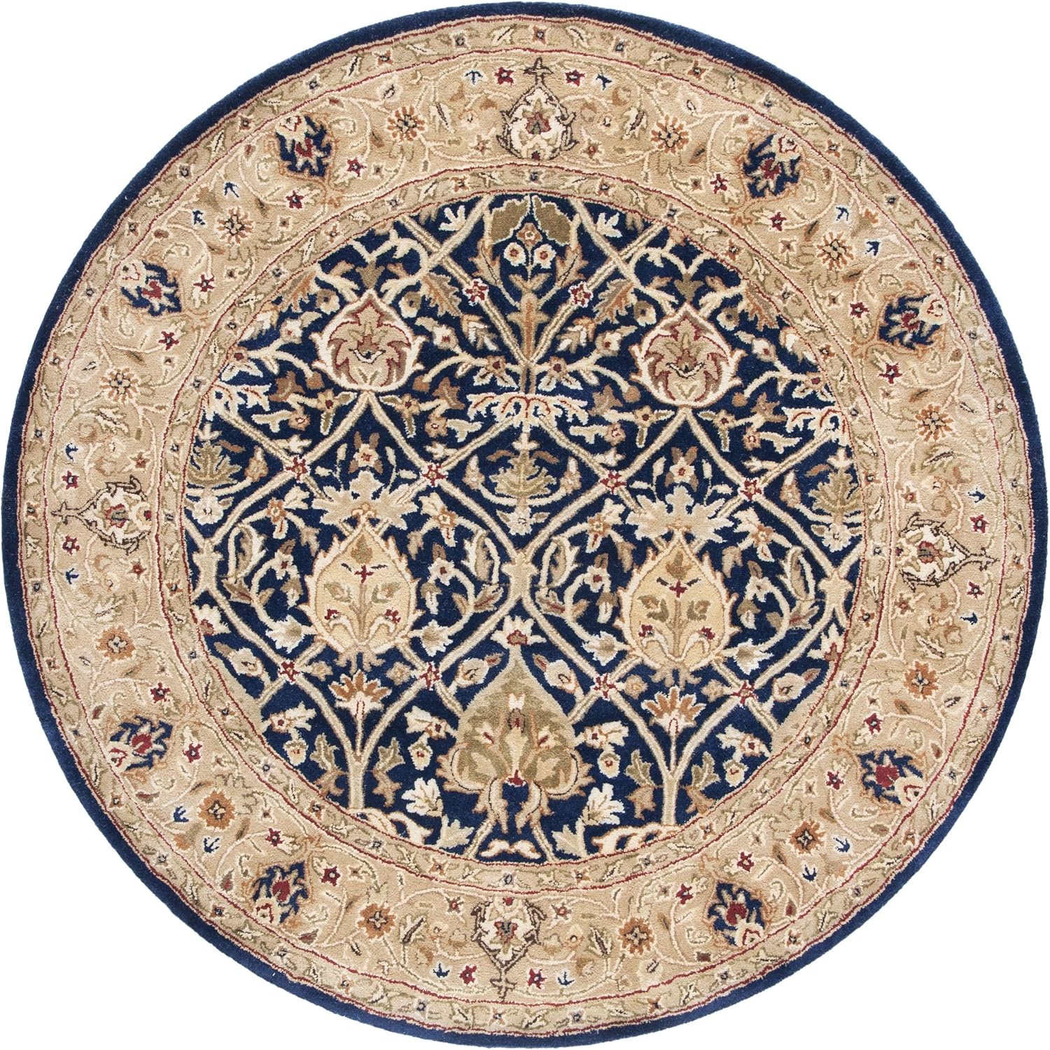 Export Quality Handmade Woollen Round Carpet – Timeless Floral Elegance