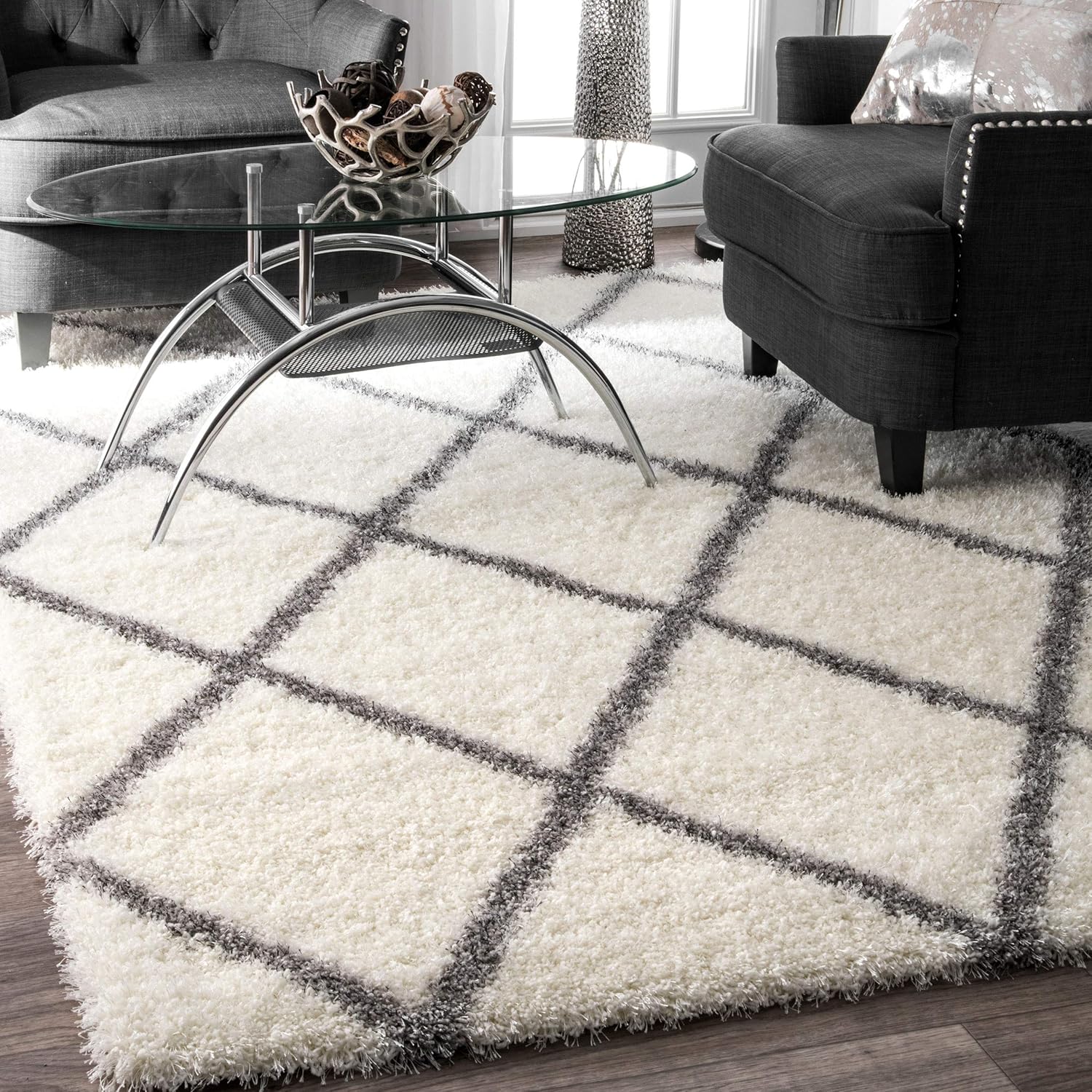 Diamond Pattern White Carpet & Rug