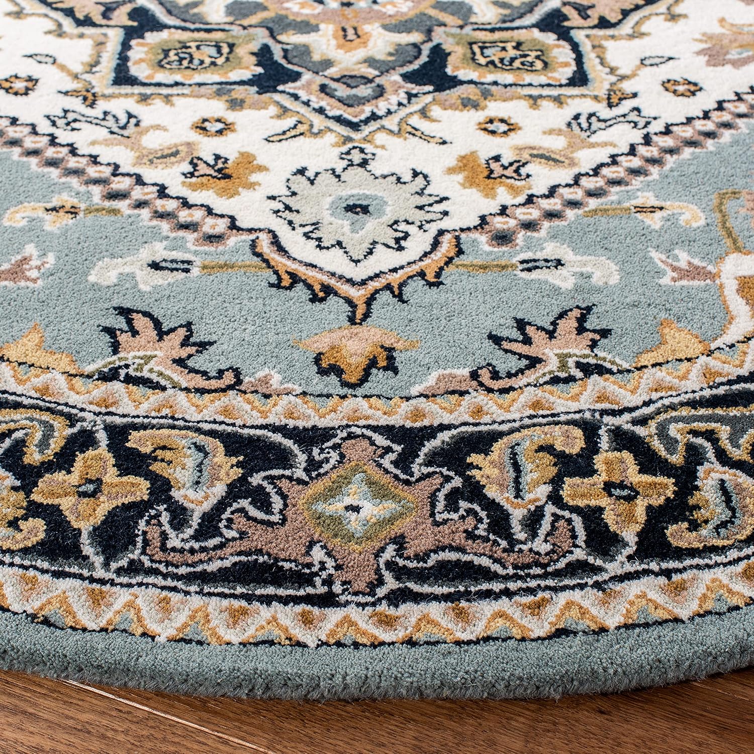 Export Quality Handmade Woollen Round Carpet – Timeless Floral Elegance