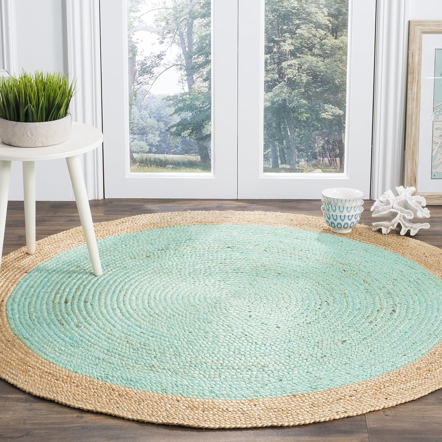 Luxury Sea Green & Natural Jute Carpet
