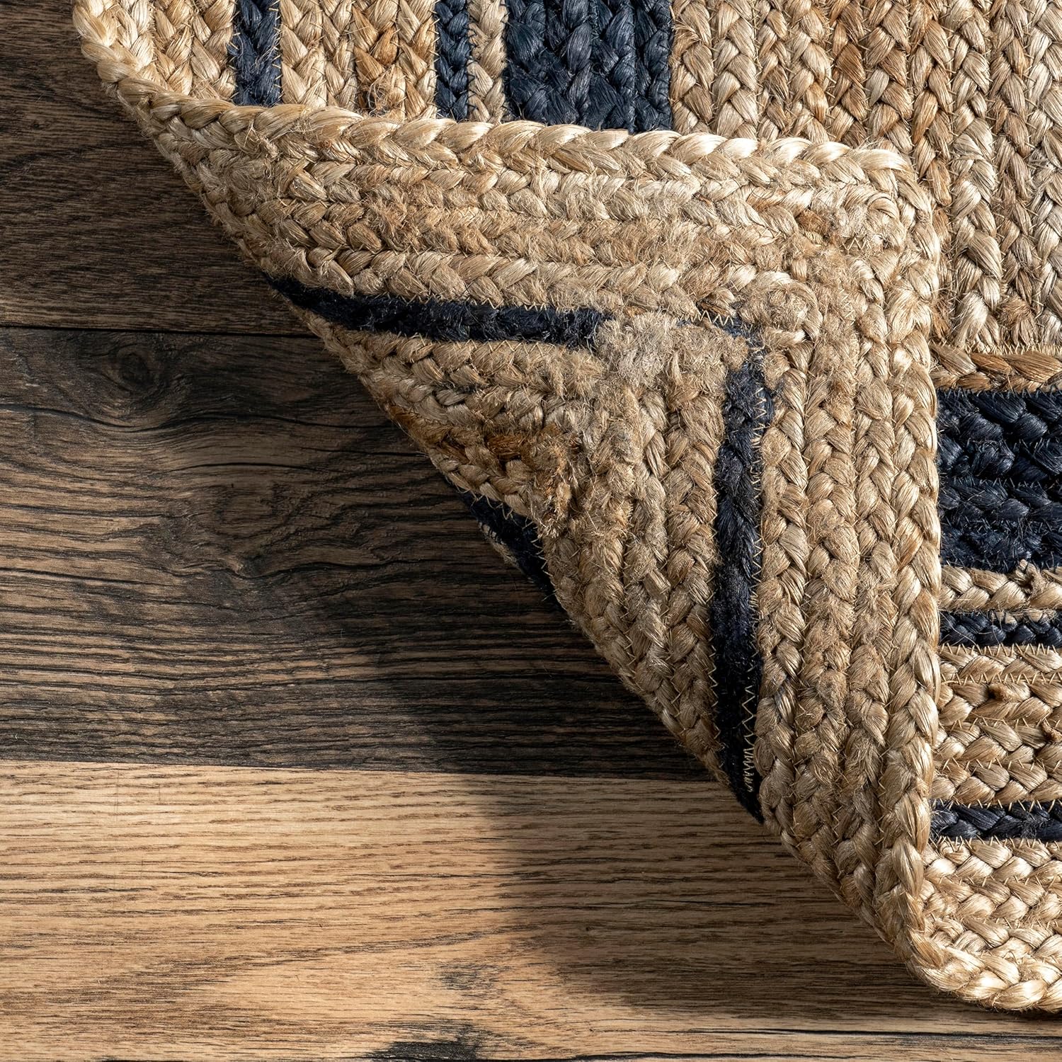 Blue & Natural Concentric Border Jute Carpet