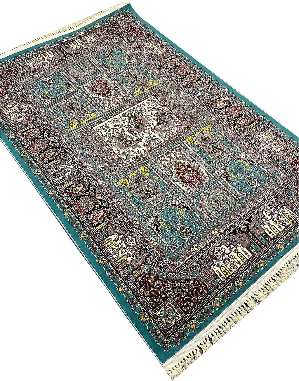 Traditional Irani Green Carpet with Rich Multi Floral Pattern
