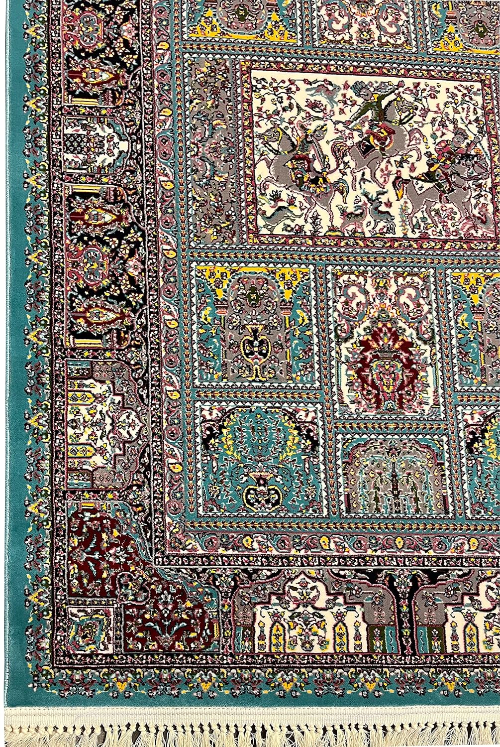 Traditional Irani Green Carpet with Rich Multi Floral Pattern
