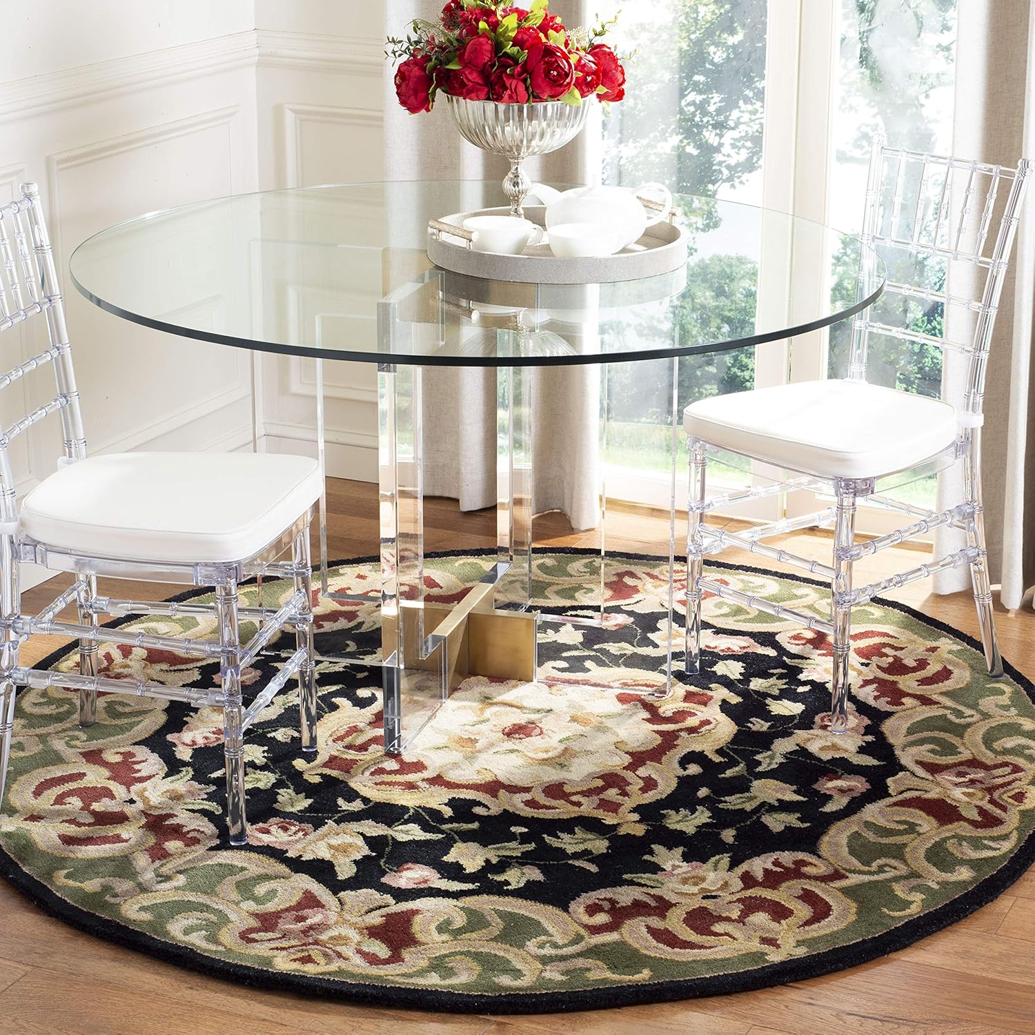 Export Quality Handmade Woollen Round Carpet – Timeless Floral Elegance