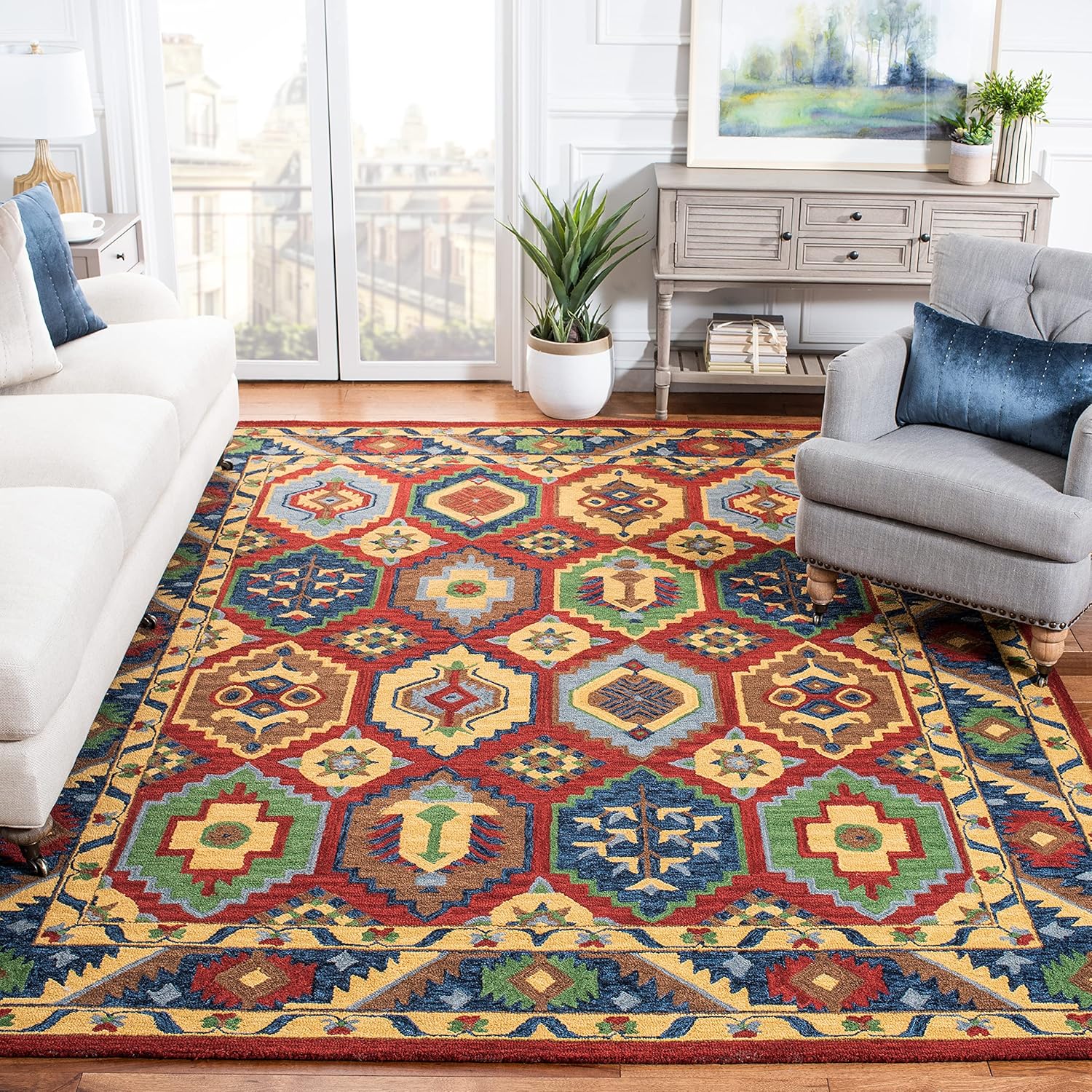 Multicolor Geometric Border Persian Carpet