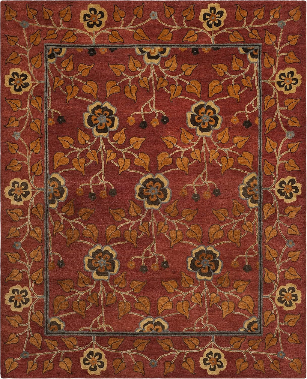 Terracotta Floral Vine Hand Tufted Wool Area Rug