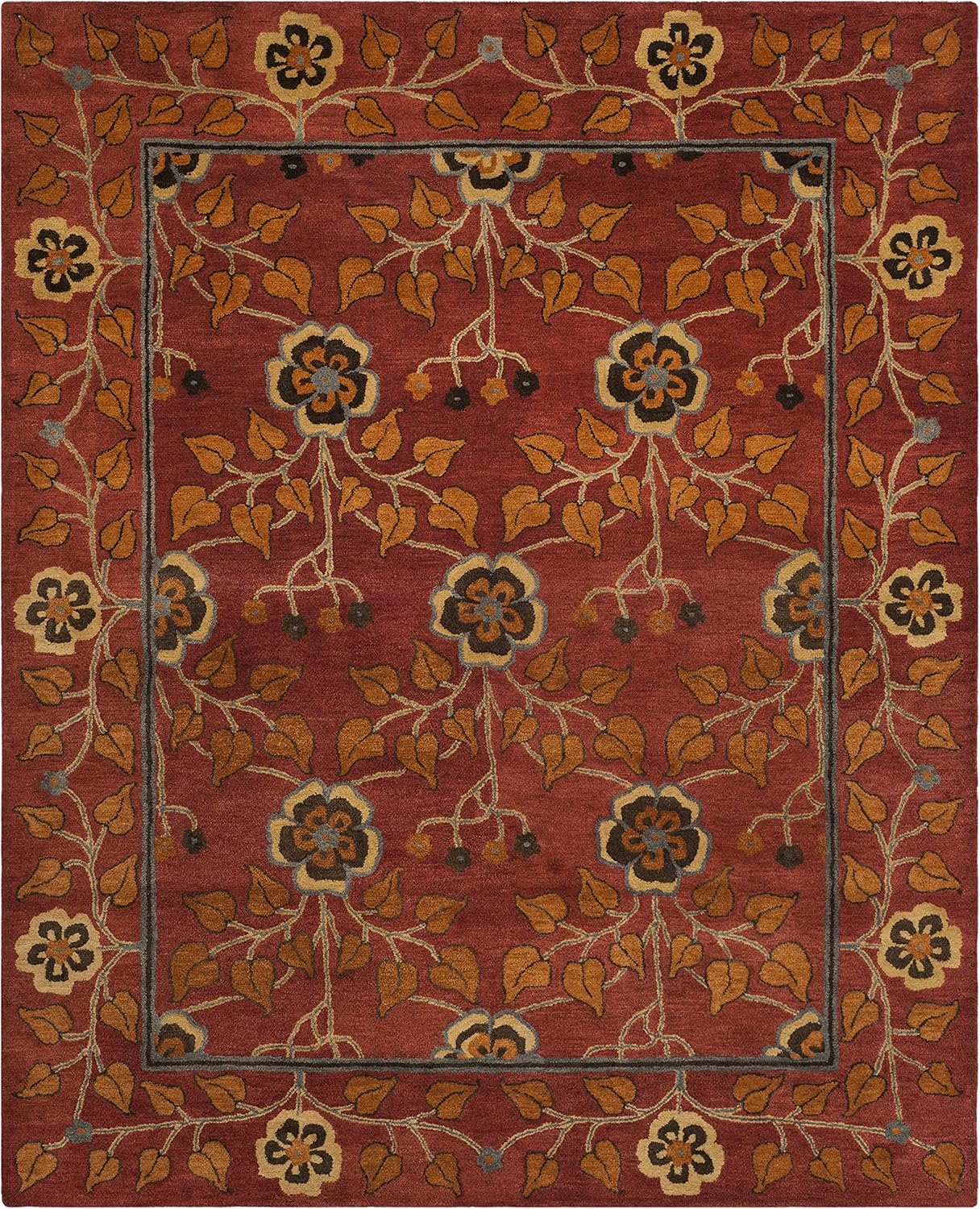 Terracotta Floral Vine Hand Tufted Wool Area Rug