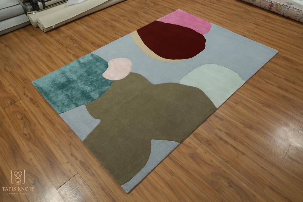 Palais Abstract Organic Color-Block Hand-Tufted Viscose Designer Area Rug