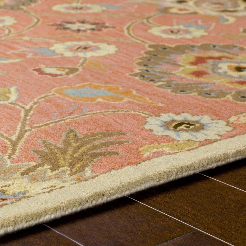 Rust Orange Floral Hand Tufted Wool Rug