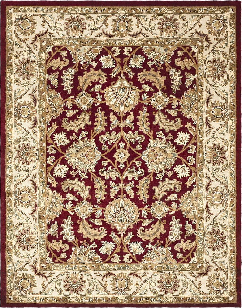 Burgundy Floral Tufted Wool Rug
