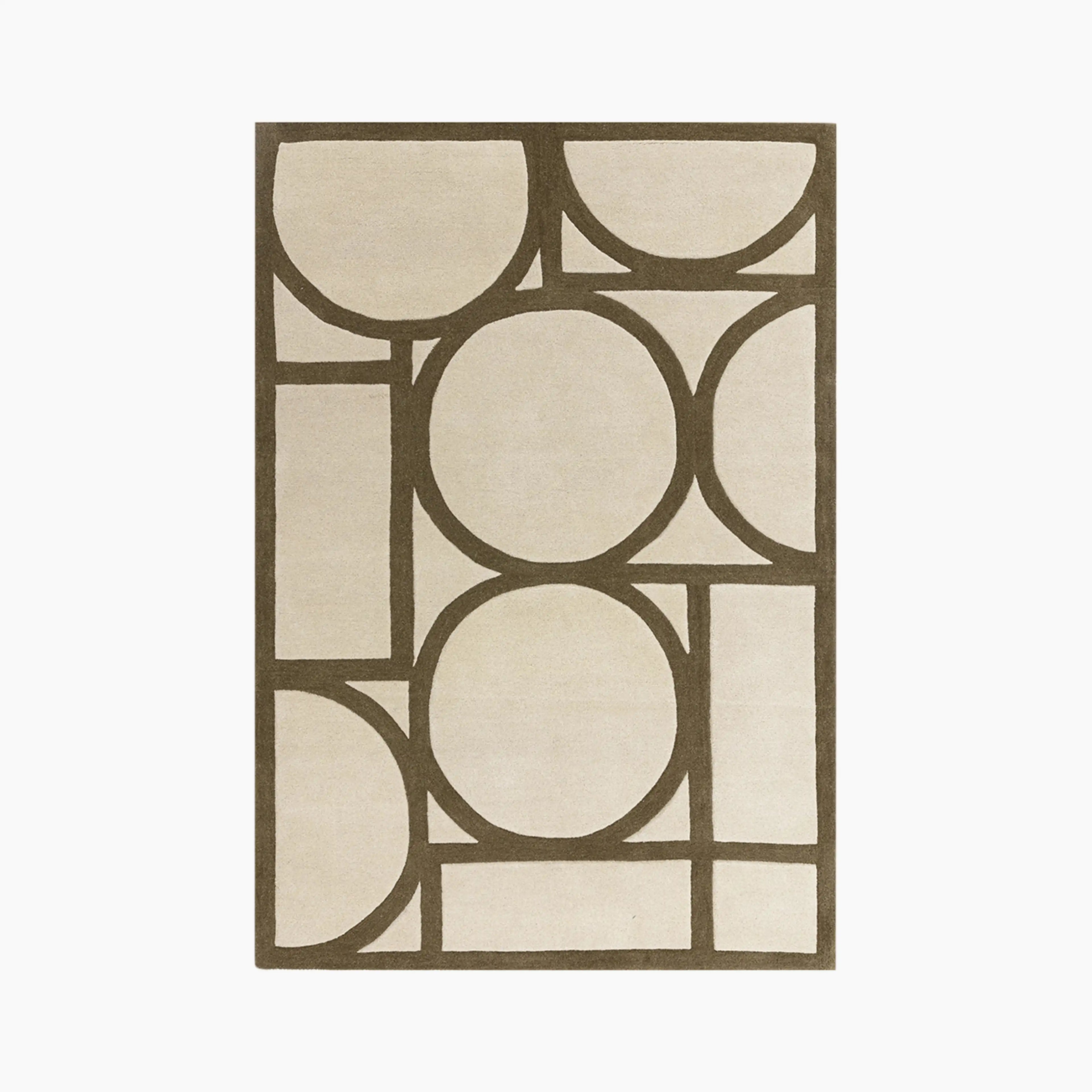 Ivory Circular Grid Modern Carpet